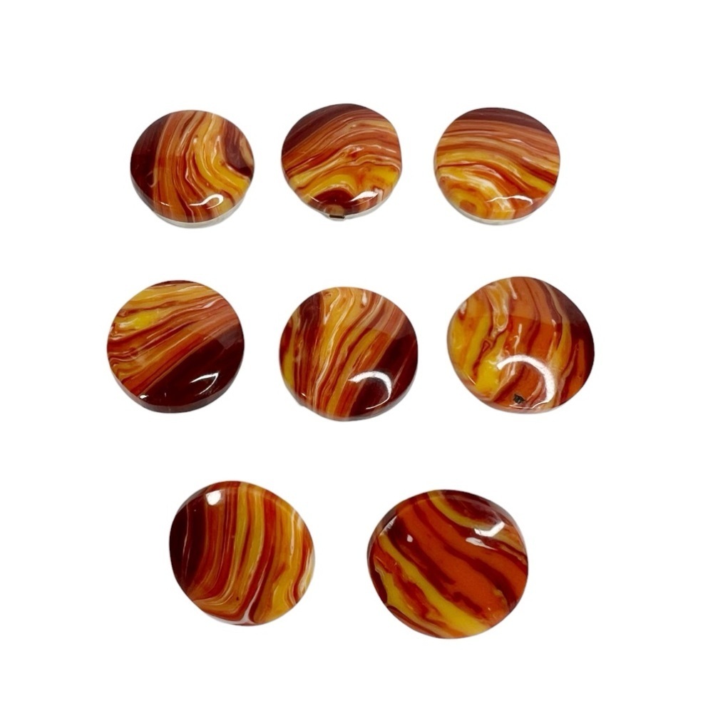 Handmade Round Orange Faux Agate Stone Button Covers & Pierced Earrings